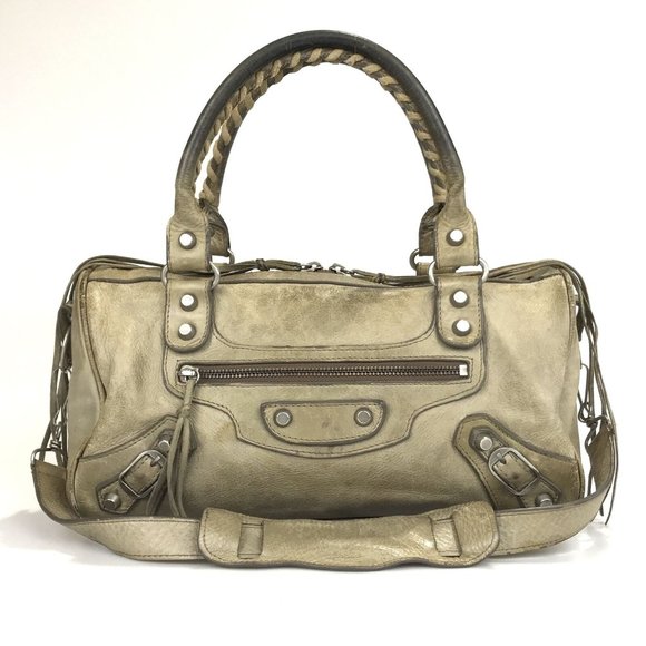 Authentic  Khaki brown beige Balenciaga leatger Bag Handbag Twiggy purse lamb - Picture 1 of 12